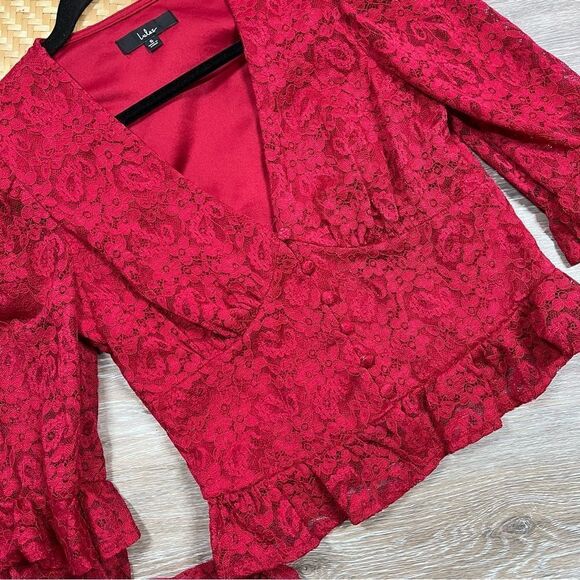 Lulus call me romantic red lace blouse - Picture 7 of 9